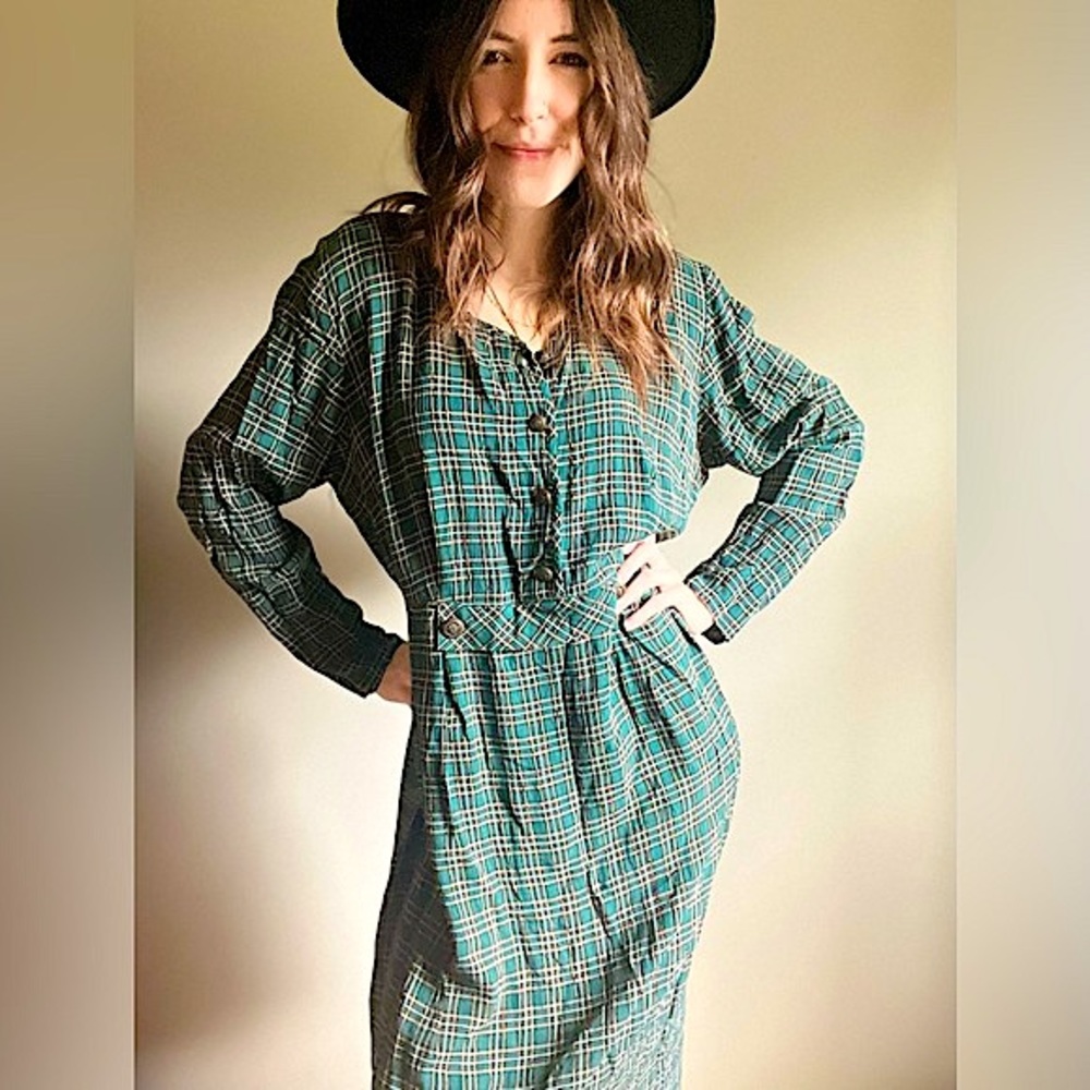 1970s ELISABETH A LIZ CLAIBORNE COMPANY Plaid Dress - Size 14